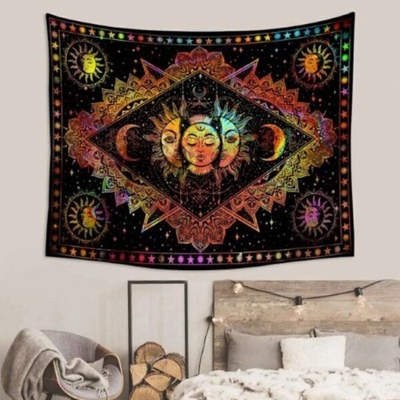 NEON BOHEMIAN SUN MOON UNIVERSE TAPESTRY. 150 * 200 - Picture 4 of 10